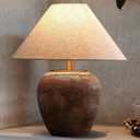 Rustic Farmhouse Clay Pot Table Lamps 19.6" Tall Ceramic Table Lamp, American Southwestern Textured Ceramic Lamp Body with White Textured Shade Bedside Table Lamp for Living Room Bedroom Office
