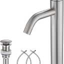 GGStudy Brushed Nickel Bathroom Faucet Single-Handle 1 Hole Bathroom Vessel Sink Faucet Matching Pop Up Drain (Tall)