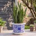 LemonRoad 13'' Blue and White Ceramic Planter Chinoiserie Decor, Octagonal