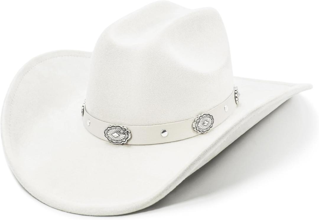 Cowboy Hat for Women and Men with Shapeable Wide Brim - Felt Cattleman Western Hats for Cowboys and Cowgirls (Large-X-Large, Ivory White)