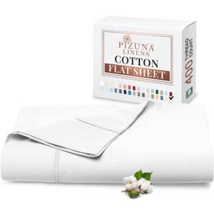 Pizuna Pure 100% Cotton Flat Sheets Only Queen White (1 PC), Luxurious 400 Thread Count Long Staple Cotton Sateen Flat Bed Sheet with 4" Hem (Combed Queen Flat Sheet Only Cotton)