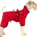 Mile High Life Waterproof Dog Raincoat, Full Coverage Small Dog Rain Coat with Harness, Adjustable 4 Legs Puppy Rain Jacket with Reflective Strip and Elastic Cuffs (Red, XXS Back Length 9.8")