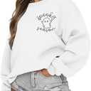 Fiscrat Halloween Spooky Season Oversized Sweatshirt Women Cute Ghost Sweatshirts Fall Embroidered Sweater Pullover Top (XX-Large, White)