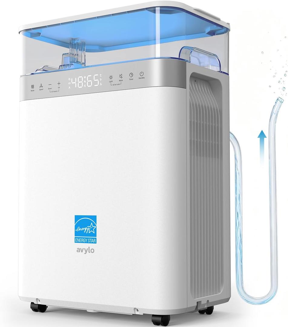 avylo Dehumidifier for Basement with Pump and Hose, Max 90 Pints/D, White