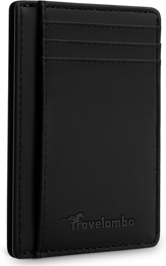 Travelambo Slim Wallet Front Pocket Minimalist Leather RFID Blocking Medium Size (CH Black)