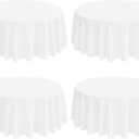 4 Pack 90 Inch White Round Polyester Tablecloths - Wrinkle & Stain Resistant, Ideal for Weddings, Banquets, Parties