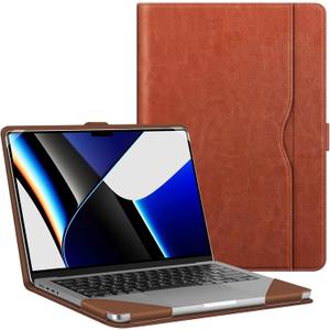 Fintie Sleeve Case for MacBook Pro 14 Inch A3401 A3185 A3112 A2992 A2918 A2779 A2442 (2024 2023 2022 2021 Release), PU Leather Folio Book Cover for MacBook Pro 14" M4/ M3/ M2/ M1 Pro/ Max Chip (Brown)