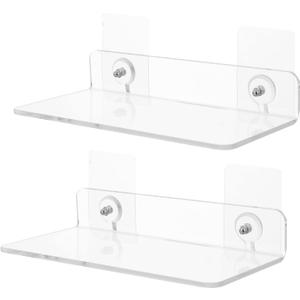 Shower Caddy Adhesive Shower Organizer: 2 Pcs Shower Shelf Wall Mounted, Bathroom Floating Shelf Clear Acrylic Shower Organizer No Drilling Shower Racks for Shampoo, Body Wash, Soap