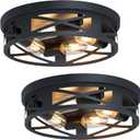Flush Mount Ceiling Light Fixture,14 inch 4-Light Ceiling Light Fixture for Hallway, Black Hallway Light Fixtures Ceiling,Light Fixtures Ceiling Mount for Kitchen,Farmhouse,Hall (2 Pack)
