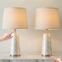 Small Coastal Table Lamps for Bedroom Nightstand Set of 2, 20.5" Touch Ocean Beach Nautical Seashell Lamp, Sea Shell Bedside Night Stands Light for Beachy Cottage Farmhouse Mother of Pearl Decor (Silver)