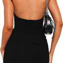 Coloquin Women Backless Bodycon Mini Dress Boat Neck Open Back Ruched Dress Club Party Going Out Dresses Black L
