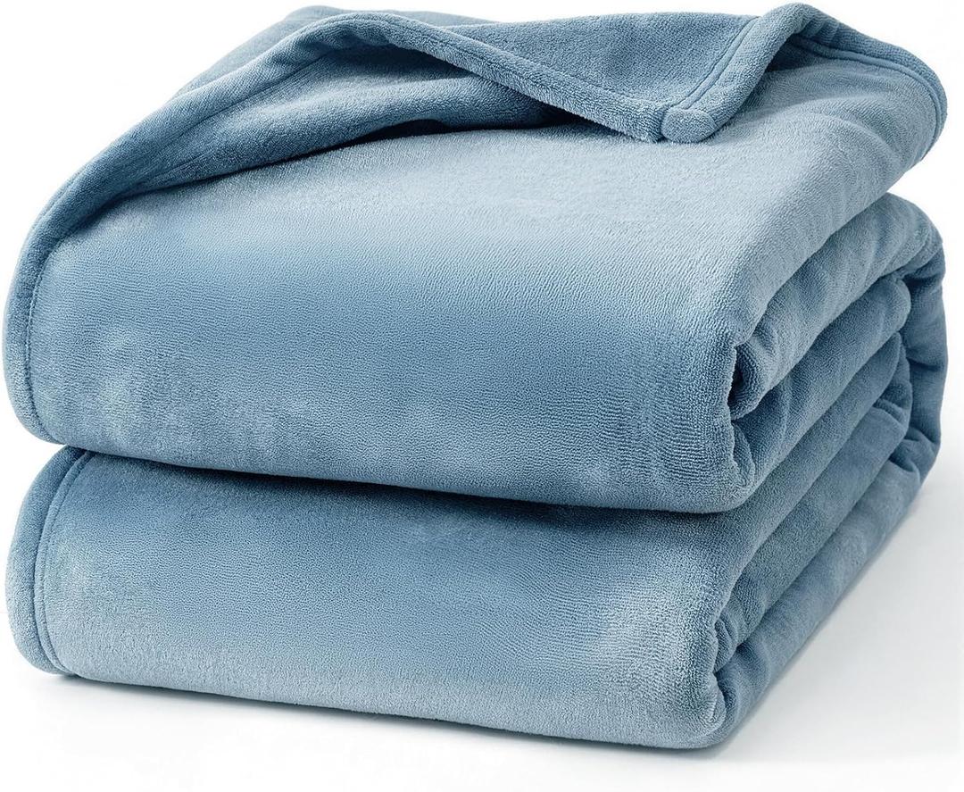 Hansleep Fleece Washed Blue Full Blanket, Super Soft Flannel Fuzzy Plush Cozy Blanket for All Seasons, Washed Blue, Full 84x90 Inches