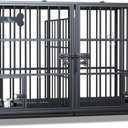 aboxoo 48/42 inch XL Dog Crate for Large Dog/Double Medium Dogs,Heavy Duty Metal Dog Cages,All Metal Open Top,Dog Kennel Indoor with Wheels,Floor Grid, Tray, Divider and Feeding Bowl (Black)