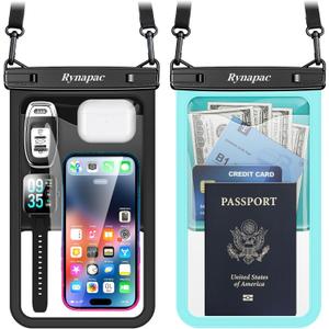 Rynapac [Up to 10" Large Waterproof Phone Pouch - 2 Pack IPX8 Waterproof Phone Case for iPhone 17 16 15 Pro Max Galaxy S26 Ultra, Touchscreen & Underwater Photography, Beach Cruise Travel Essentials