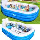Large Inflatable Swimming Pool for Kids and Adults,Thickened Adult Pool for Backyard with Seat and Backrest, Kids Outdoor Blow up Pools,118"X75"X22"Inflatable Pools for Summer (Sky Blue)