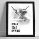 arteWOODS Funny Highland Cow Bathroom Wall Art - Rustic Farmhouse Wall Decor with Humorous Quotes Black Framed Print Artwork Cute Animal Pictures for Shower Toilet Restroom Kid's Washroom 8x10 Inch