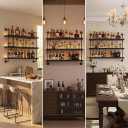 3-Tier Wall Mounted Wine Rack with LED & Black Shelves,47.21"