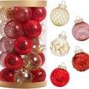 25PCS Christmas Ornaments Set, 2.36"/6CM Clear Plastic Shatterproof Christmas Ball Hanging Ornaments for Xmas Tree Decorations, for Indoor Home Party Holiday Decor - Red/Gold.