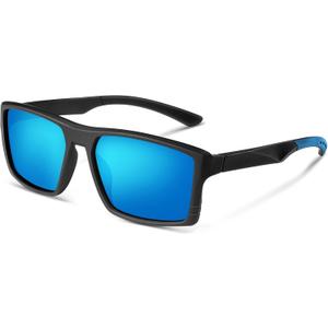 2 x Sunglasses Men Polarized,Square Frame Sport Mens Sun Glasses Fishing Running Cycling Driving UV Protection (Black Frame Blue Legs Blue Lens)