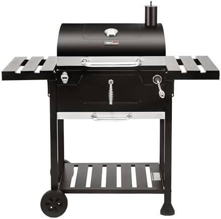 Royal Gourmet CD1824EN 24-Inch Movable Charcoal Grill with Foldable Side Tables, Outdoor Barbecue Grill with 490 Sq. In. Cooking Area for Outdoor Picnic and Camping Grilling, Black