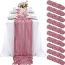 10 Pcs Dusty Rose Cheesecloth Table Runner 10FT, Gauze Table Runner for Wedding Reception Sheer Bridal Shower Birthday Party Boho Table Decoration, Rustic Romantic Wedding Runner