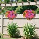 Artificial Hanging Flower for Outdoors, Fake Hanging Basket for Outside,1 Hanging Basket with 13 Pcs Faux Silk Flowers for Porch, Balcony and Patio Decor(Mixed)
