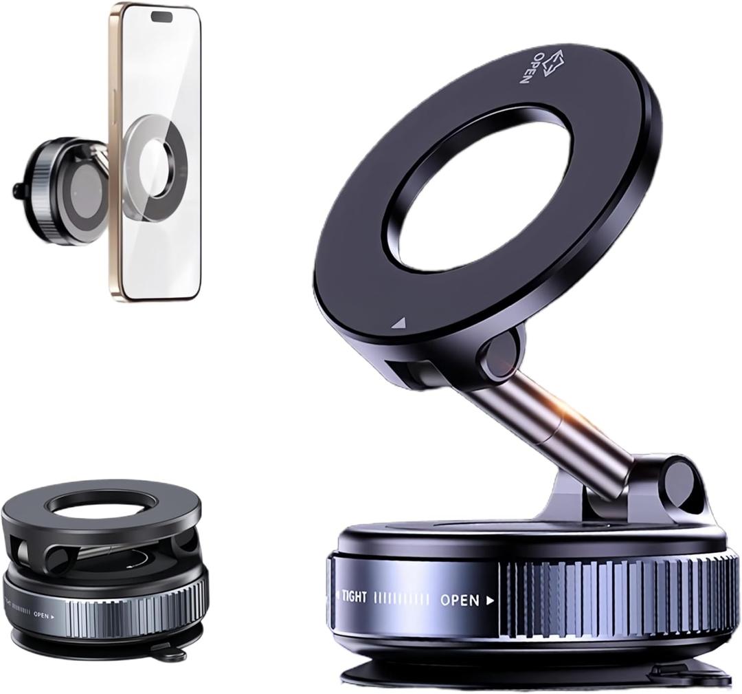 Magnetic Suction Cup Phone Mount for Magsafe, 360 Adjustable Magnetic Car Phone Holder, Pocket Size Foldable Car Mount, Cell Phone Holders for Your Car for iPhone 16 Pro Max 15 14 13 12 Plus