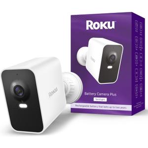 Roku Battery Camera Plus for Home Security - New 2025 Weather-Resistant Outdoor & Indoor Wireless Camera & Pet Monitor with 1080p HD & Two-Way Audio - 4X Rechargeable Battery Capacity