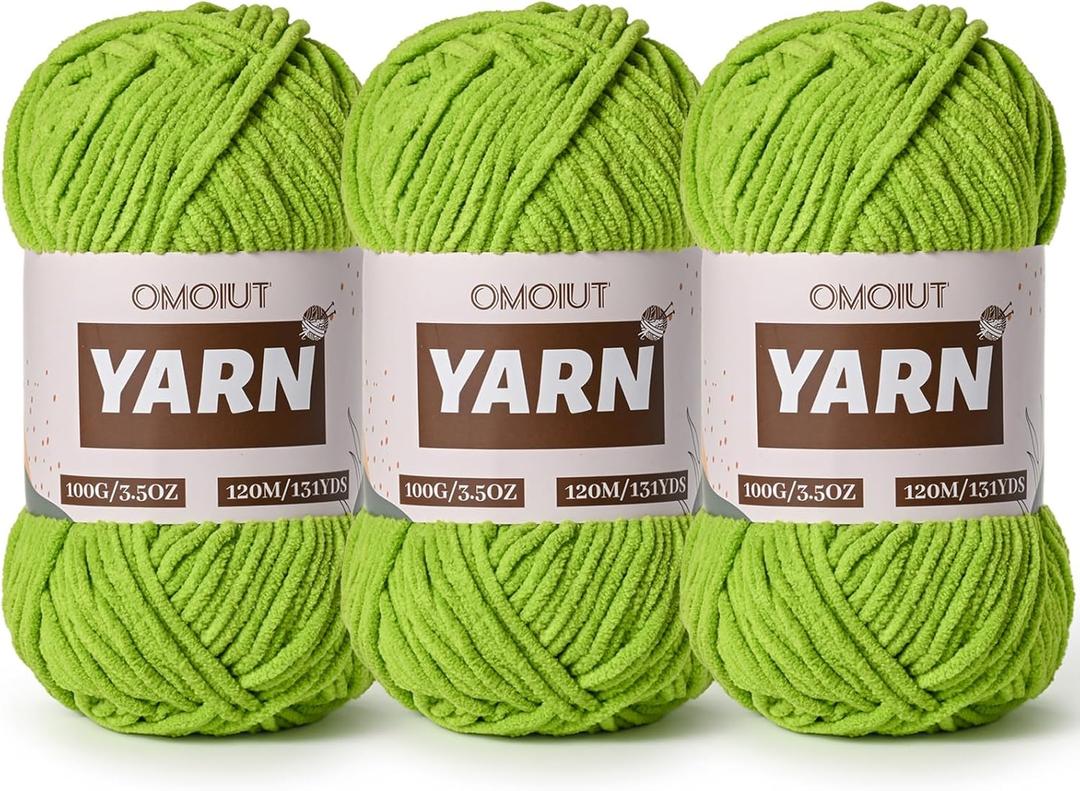 3 Packs Plush Chenille Chunky Crochet Yarn - Baby Yarn for Crocheting Soft - Velvet Yarns Knitting for Blankets Crafts - Fluffy Amigurumi Yarns 300g / 393yd (3 Lime Green)