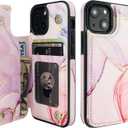 HAOPINSH for iPhone 13 Mini Case Wallet with Card Holder, Pink Marble Pattern Back Flip Folio PU Leather Kickstand Card Slots Case for Women Girls, Double Magnetic Clasp Shockproof Cover 5.4"