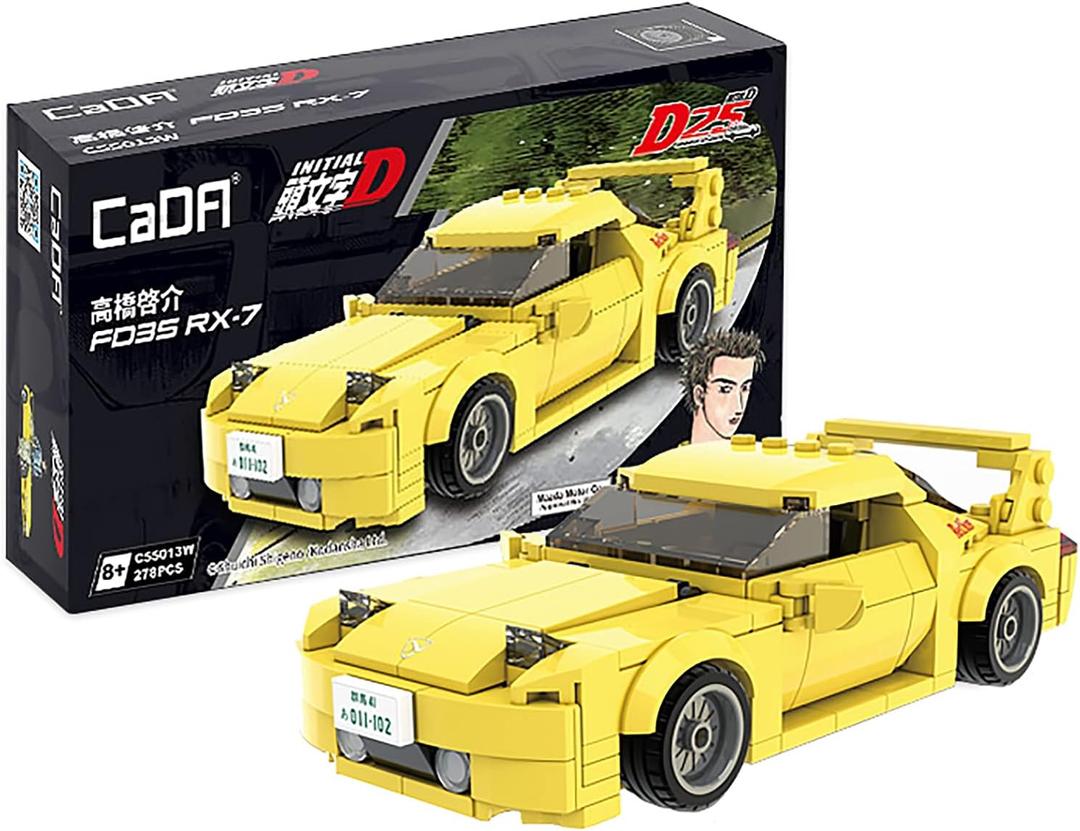 dOMOb Mazda RX-7 FD3S Yellow  Initial-D 25-th Anniversary  CaDA Bricks Toys for 8+ Age Kids & Adults  Realistic Car Model 1:24 Simulated Build  278 Pieces or Blocks  for Boys, Hobbyist, Collector