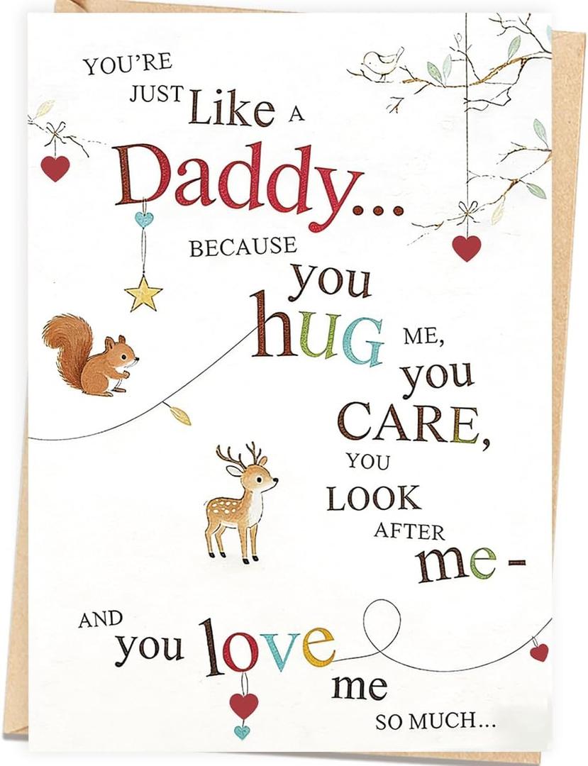 2 x Fathers Day Card for Step Dad or Bonus Dad from Daughter Son, Personalized Double-Sided, Minimalist Premium Design, Perfect Father's Day Decoration Ideas