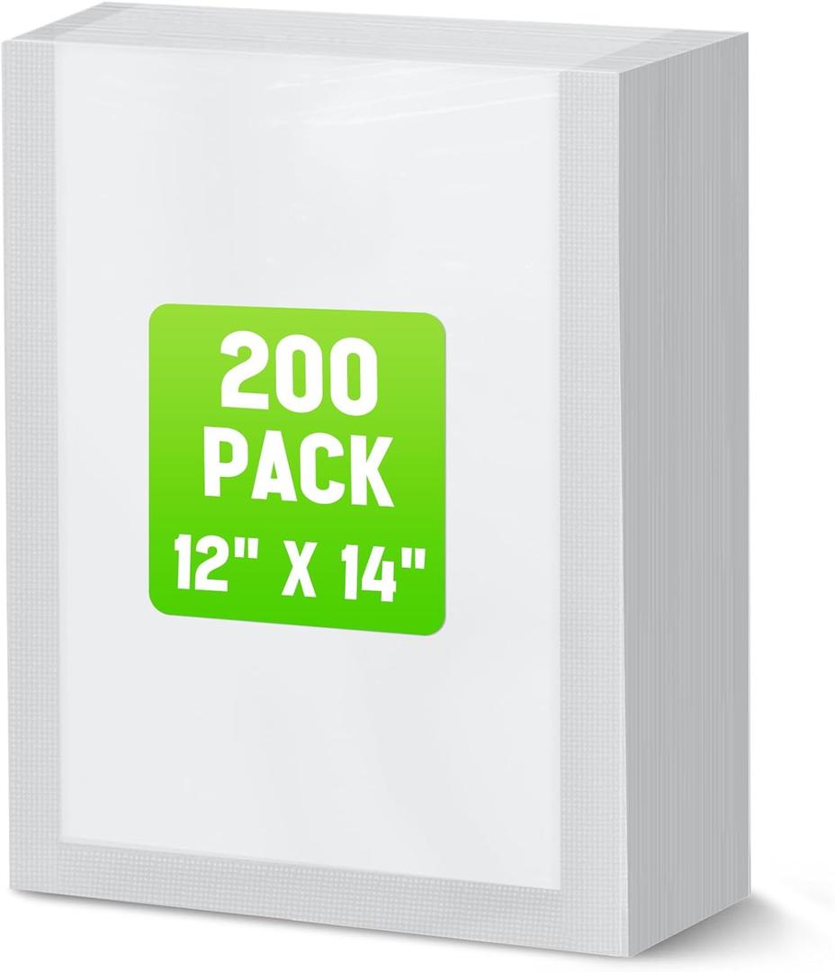 Woanger 200 Count Vacuum Sealer Bags for Food Clear Vacuum Chamber Sealer Bags 3 Mil 12" x 14" Bpa-free Grade Pouches for Food Storage