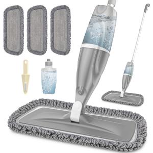 Microfiber Spray Mops for Floors Cleaning: EXEGO Dust Wet Mop with 3 Washable Reusable Pads for Swiffer Powermop &1 Refillable Bottle - Flat Floor Mop for Hardwood Laminate Ceramic Tiles Vinyl Wood (Gray)