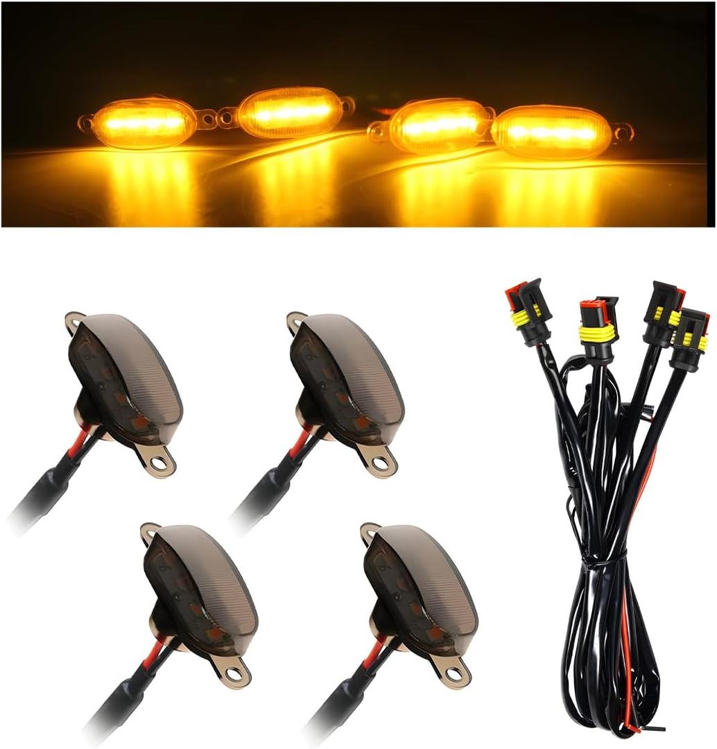 4 PCS Car LED Grille Lights, Waterproof Bright Front Grill Trim Lamps with Wiring Harness, Bumper LED Running Lights for 2004-2019 F150 F250 F350 Raptor 2013-2018 Ram 1500 (Black & Yellow)