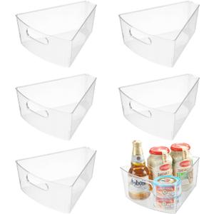 Lazy Susan Organizer Bins,10.2”x 9.4”x 4”, 26" Diameter Clear Durable Kitchen Cabinet Storage Bin Set with Handle, Food Safe, Non-Slip Pads, BPA Free