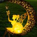 Solar Garden Statues Outdoor Decor, Fairy Moon Figurine Light Stake, Housewarming Ornament for Patio, Lawn, Yard, Pathway - Unique Gift Ideas for Gardening Mom Grandma