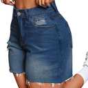 IWD Jean Shorts for Women High Waisted Stretchy Casual Denim Shorts Ripped Frayed Hem Summer Trendy Jorts A_dark Blue, X-Large