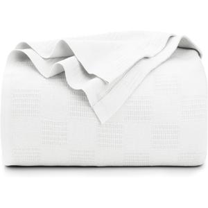 Utopia Bedding White 100% Cotton Blanket [Full Size - 90x84 Inch] 350GSM Lightweight, Soft and Breathable Thermal Blanket for All Seasons