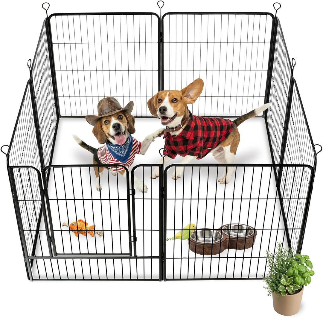Dog Playpen, 32 in(H) Pet Fence Outdoor for Rv Camping, Garden Fence Animal Barrie for Yard, Total 16 Panels with Gate 37.3Ft(L) Black Metal Temporary Fencing