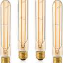 VCTC Lighting E26 LED Bulb Dimmable Amber Tubular Edison Bulb, 6W Equal 60 Watt Light Warm 2200K,T10 for Rustic Pendant,Industrial Wall sconces Bulbs ,7.3in(185mm),4-Pack