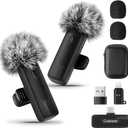 (2 Mics) Wireless Lavalier Microphones for iPhone/Android/PC, 3-IN-1 Mini Noise Reduction Lapel/Clip-on Mic With Storage Bag for Video Recording, Live Streaming, Interview, YouTube, TikTok,Vlog