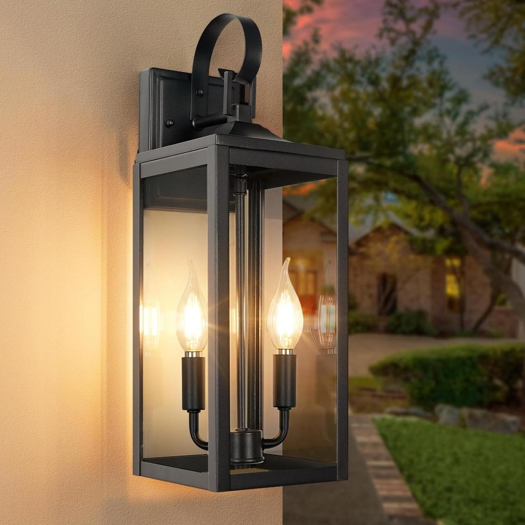 OKELI Outdoor Wall Lighting Fixtures Sconce, Front Porch Light Outdoor, Exterior Wall Lantern Anti Rust Lights for House, Waterproof Lamp for Garage (Black, 18 Inch No Sensor)