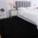 Fluffy Area Rug for Bedroom: Black Plush Soft Bedside Dorm Area Rug - Small Carpets for Bedroom Kids Room Nursery, Size 26"x72"