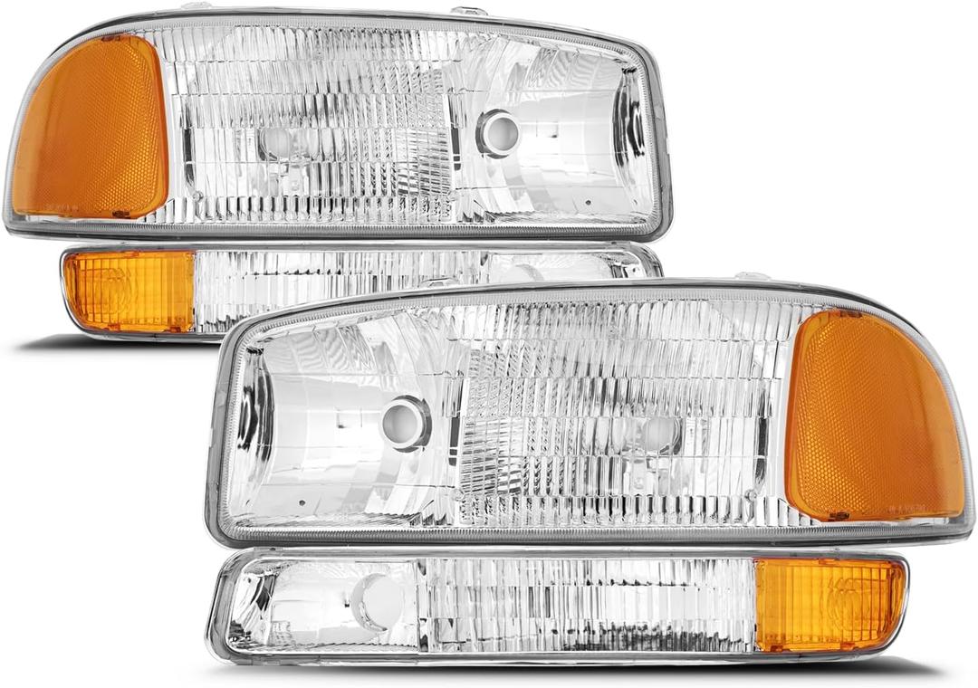 Headlight Assembly for 1999-2007 GMC Sierra 1500/2001-2007 1500HD 2500HD 3500/ Fit 1999-2006 GMC Yukon, Driver & Passenger Side, Chrome Housing, Oe Replacement (No Bulbs)