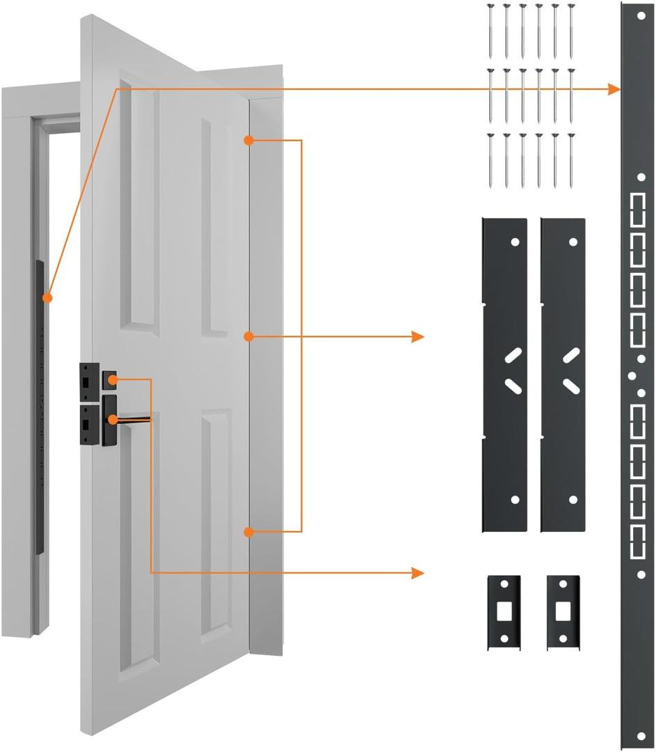 Yuleimy Door Armor MAX 5-Piece Kit - 46" Heavy Duty Steel Door Reinforcement System, Anti-Kick Security Plates for Jamb, Hinges & Lock, Easy 30-Min Install with Template, Corrosion Proof Black