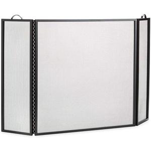 Plow & Hearth Metal Fireplace Screen 3 Panel Black | 50" W x 30" H | Flat Spark Guard Cover | Stand Alone Wrought Iron Panel Fire Place Cover
