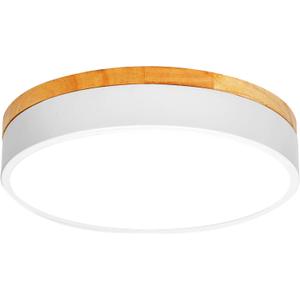 Modern Flush Mount Ceiling Light Fixture 12 Inch,24W Wood Round LED Close to Ceiling Light Fixtures 2700-5000K Tunnable Ceiling Lamp,Ceiling Lights for Bedroom Living Room,Hallway, White (Type B 5CCT)