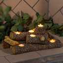 Plow & Hearth Faux Oak Wood Resin Logs Candle Holder for Fireplace | Romantic Ambiance Without Heat or Mess | Holds 8 Tea Lights| Realistic Sculpted Logs | 15" L x 9" W x 5" H