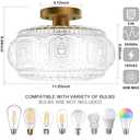 Semi Flush Mount Ceiling Light, Upgraded Larger Gold Glass Ceiling Light Fixture, Vintage Lighting for Hallway Kitchen Bedroom Dining Room, Bulb Not Included (11.03 inch)